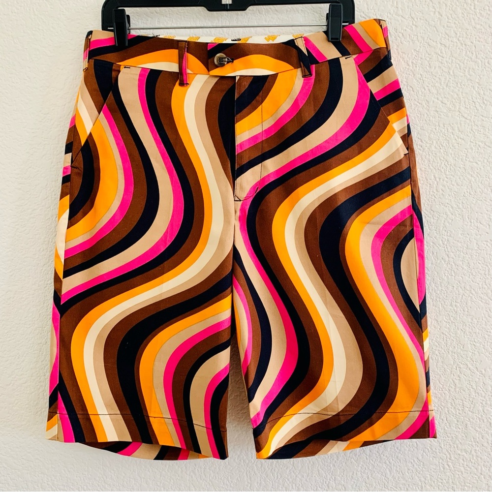 Loud Mouth Golf Shorts NWOT Size 34 Colorful Retro Wave Pattern - Picture 5 of 5